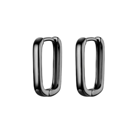 Gunmetal 925 Sterling Silver Rectangle Huggies Earrings - Picture 1 of 10